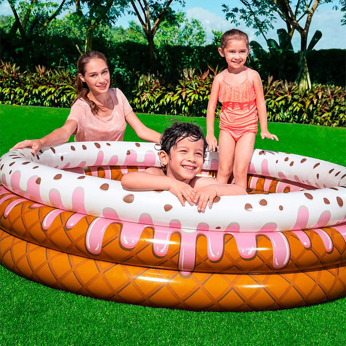 PISCINA 3 ANELLI BAMBINI GELATO BAMBINI 160X38 CM GONFIABILE TONDA TORTA BESTWAY