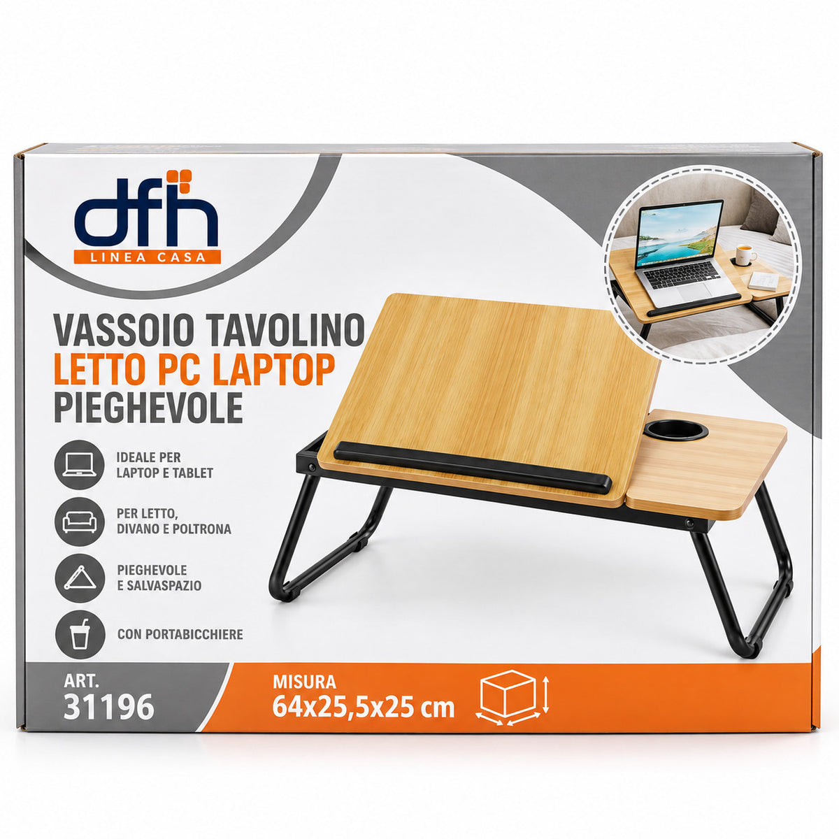 TAVOLINO LETTO PC LAPTOP PIEGHEVOLE PORTA BICCHIERE LEGNO CHIARO DIVANO 31196