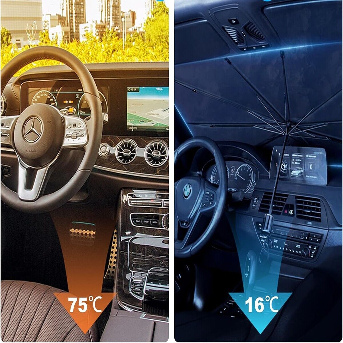 PARASOLE PER AUTO PARABREZZA ANTERIORE PIEGHEVOLE 140X80 CM OMBRELLO PORTATILE