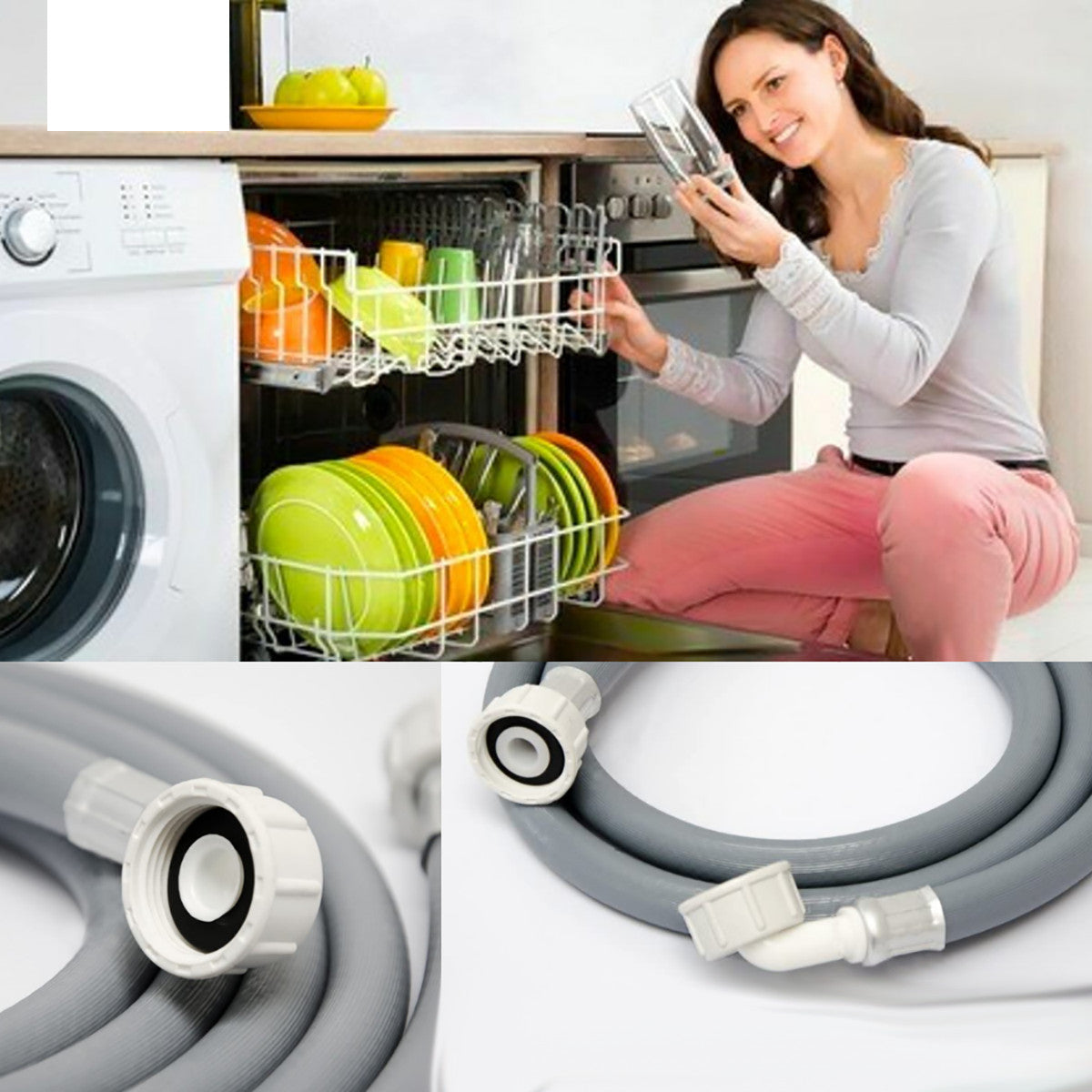 TUYAU MACHINE À LAVER LAVE-VAISSELLE D'ALIMENTATION COUDÉ 90° 3/4" 200CM ÉCROU PVC