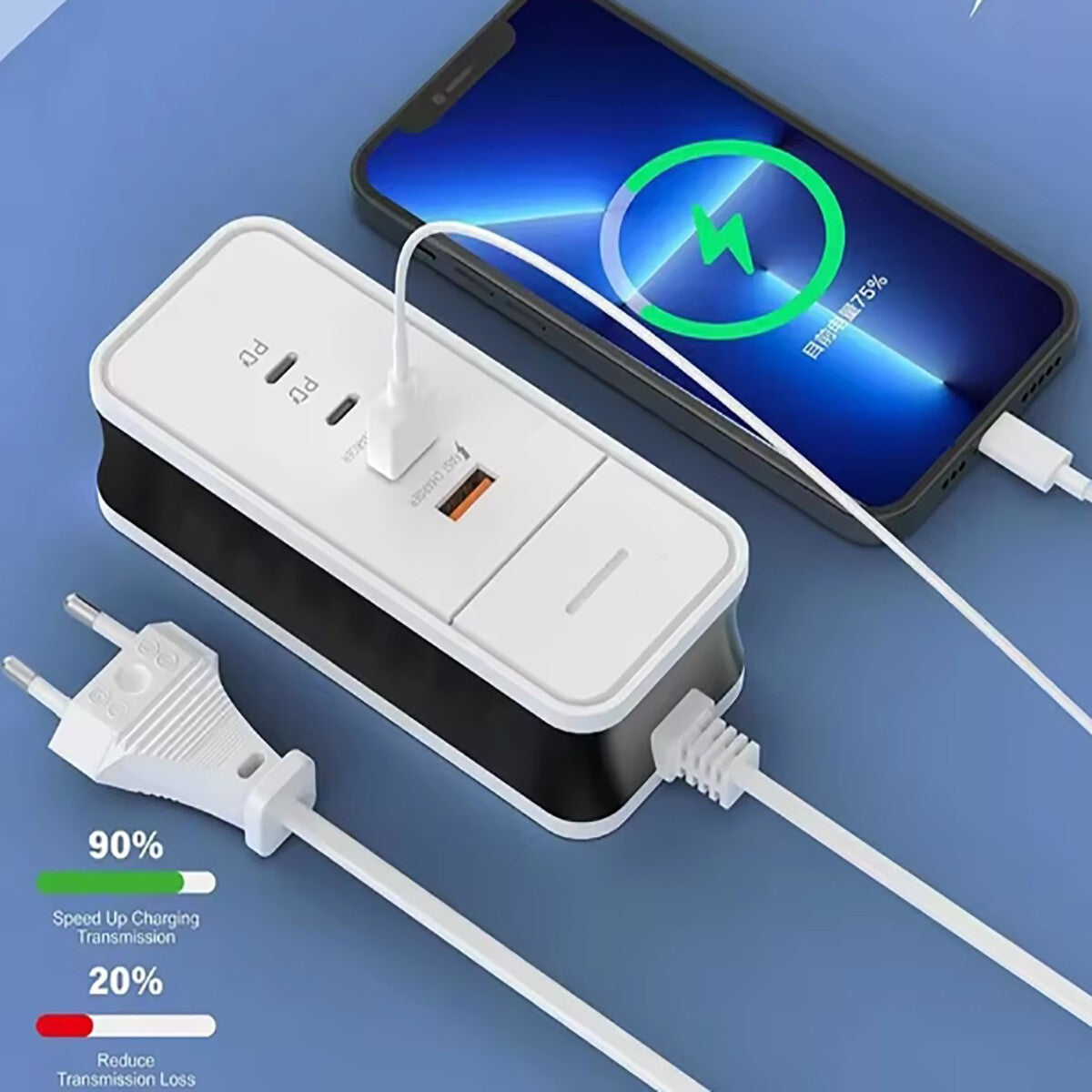 CARICATORE USB TIPO C MULTIPORTA 4 IN 1 15W RICARICA RAPIDA UNIVERSALE AS-06013