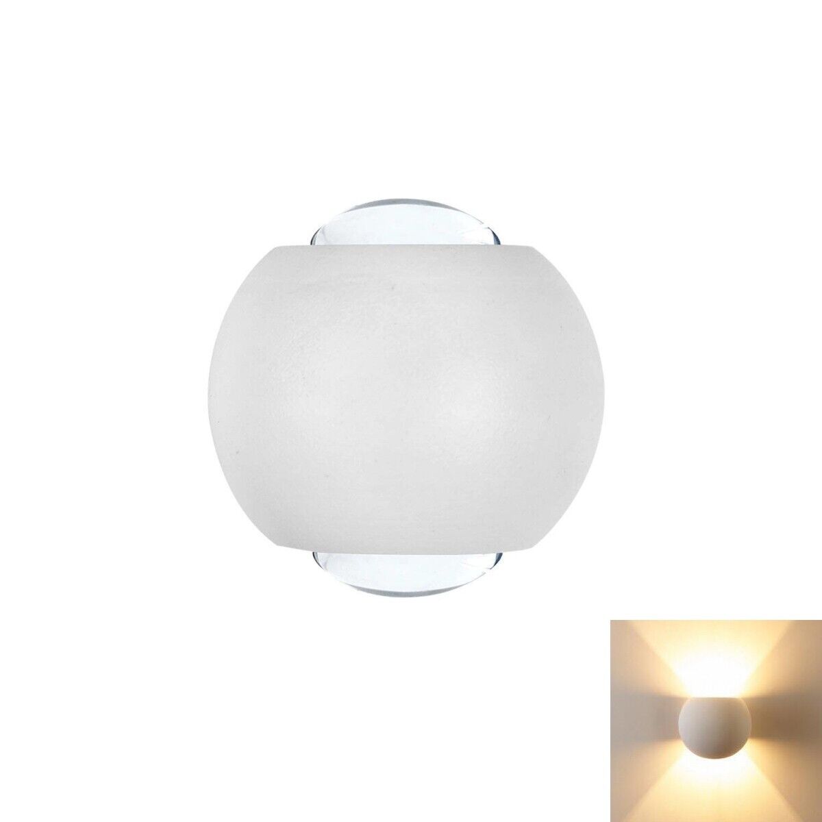 APPLIQUE LED MURO SFERICA DOPPIO FASCIO LUMINOSO 2W IP54 BIANCO CALDO 3000K