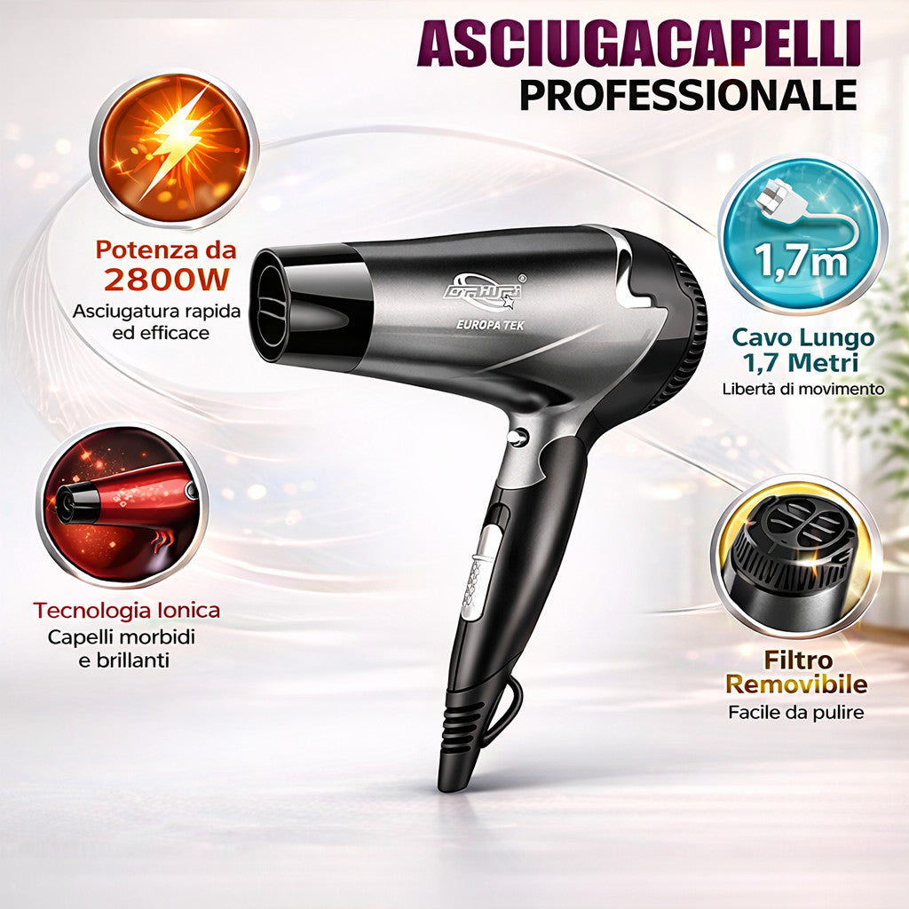 ASCIUGACAPELLI PHON PROFESSIONALE 2800W CAPELLI ARIA CALDA FREDDO SK-3506