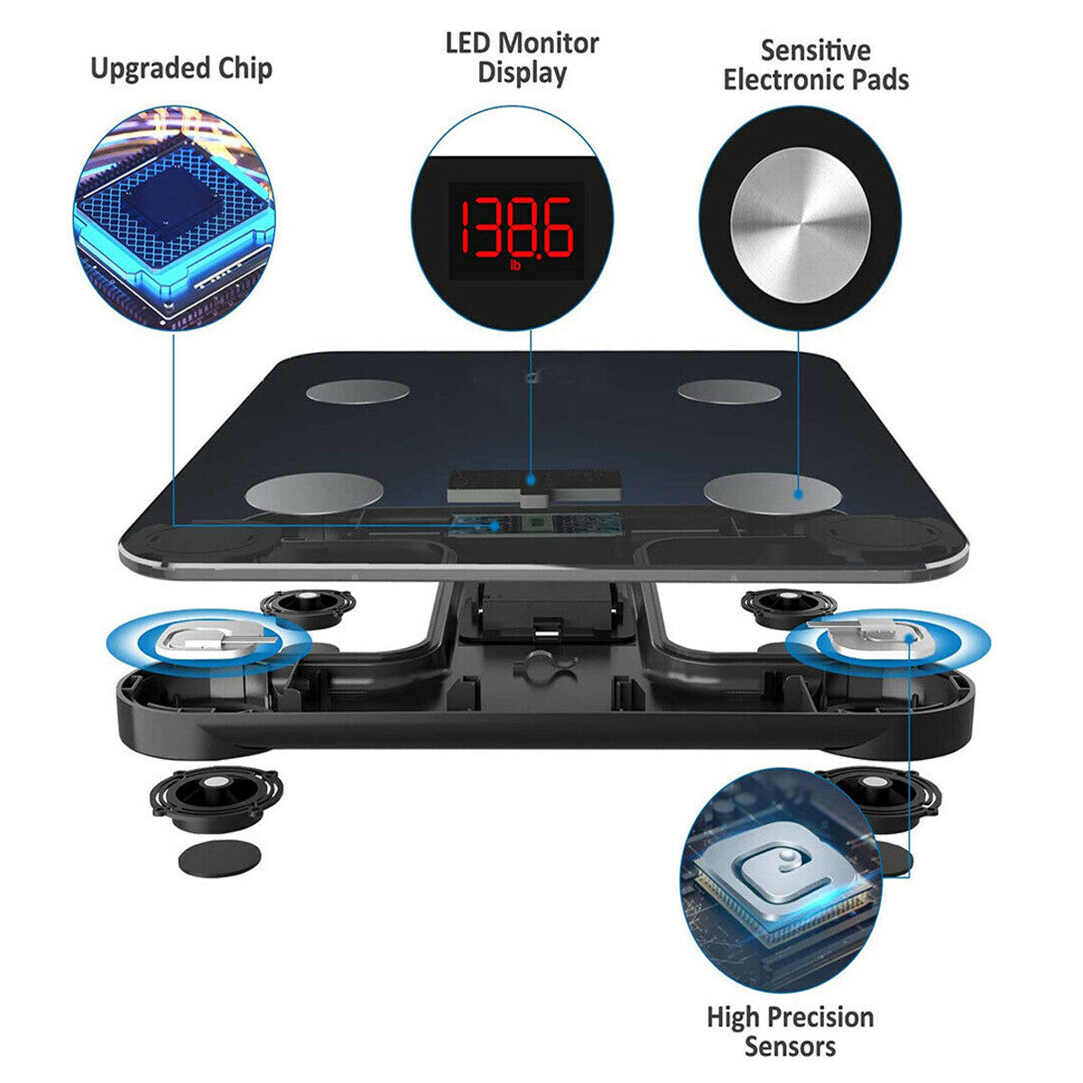 BALANCE PÈSE-PERSONNE NUMÉRIQUE ÉLECTRONIQUE BLUETOOTH EN VERRE PORTÉE 180 KG B24