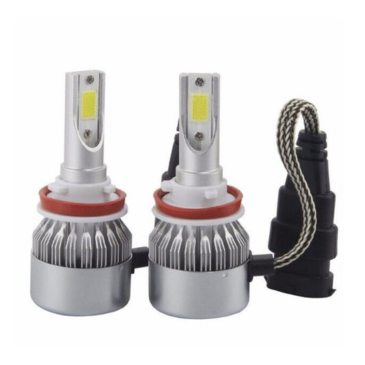 COPPIA LAMPADE LAMPADA AUTO MOTO COB C6 H11 LED 7600LM 72W 6000K BIANCO FREDDO