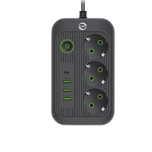 MULTIPRISE ÉLECTRIQUE 3 PRISES SCHUKO 3 USB 1 TYPE-C INTERRUPTEUR 2500W 200CM