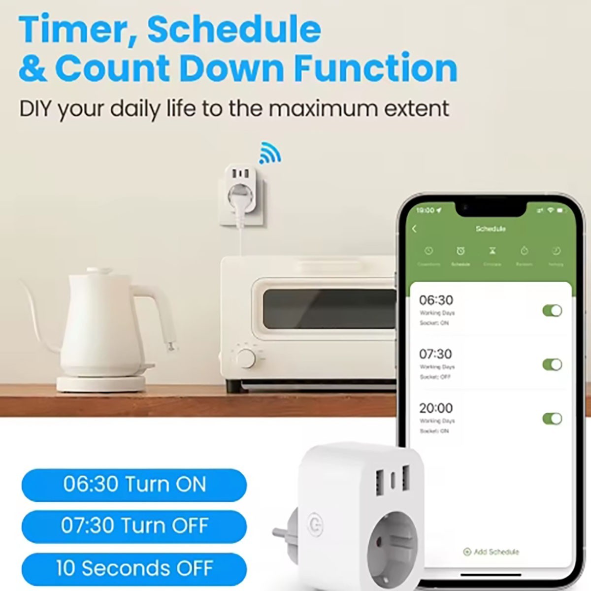 PRISE INTELLIGENTE WIFI 16A 3680W USB TYPE C ALEXA GOOGLE TUYA SMART LIFE MINUTEUR WIBY
