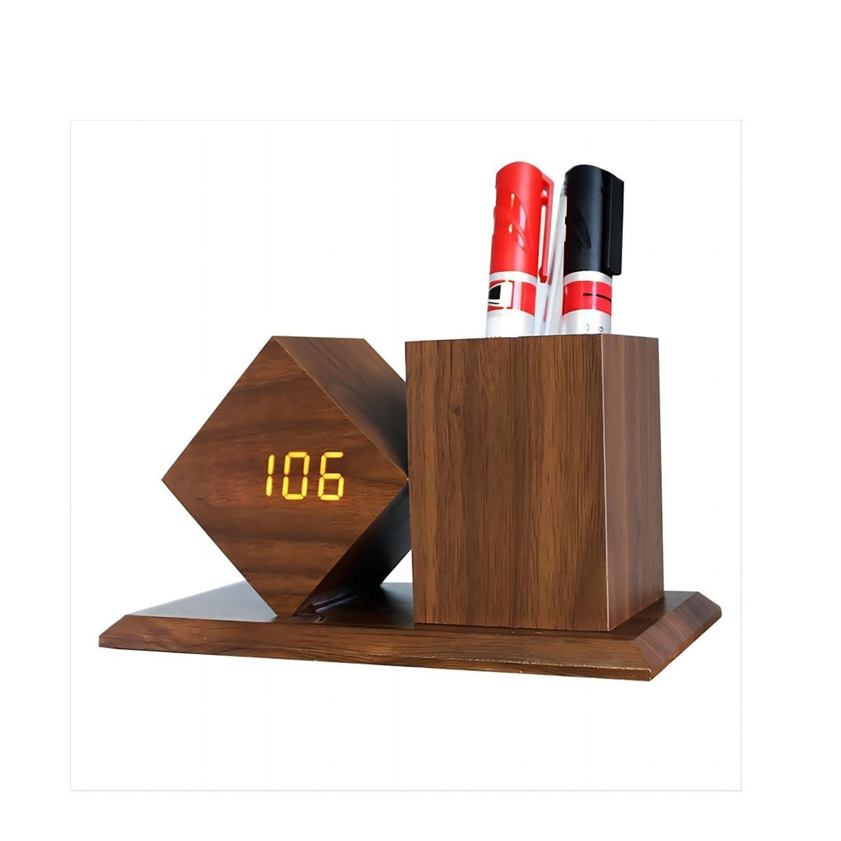 SVEGLIA DIGITALE MULTIFUNZIONE CON PORTAPENNE LEGNO LED TEMPERATURA USB 06725