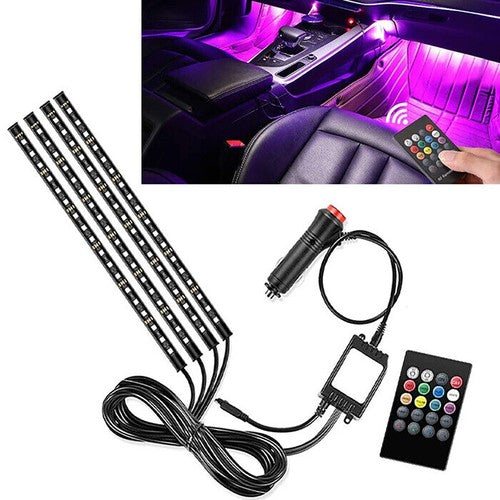 STRISCIA PER INTERNI AUTO 72 LED RGB LUCI VANO PIEDI ATMOSFERA TELECOMANDO 12V