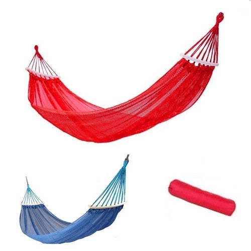 HAMAC DE JARDIN COLORÉ SAC FILET SUPPORT BOIS CAMPING 185X135 CM 94921