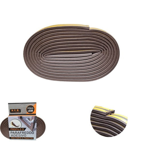 JOINT ADHÉSIF BOURRELET BAS DE PORTE 6 M COUPE-FLUX D'AIR PORTES FENÊTRES MARRON 9MM D