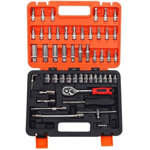 JEU DE CLÉS À DOUILLE ET CLIQUET 53 PIÈCES CHROME-VANADIUM EN MALLETTE