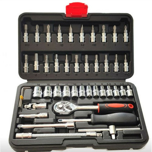 JEU DE 46 OUTILS CLÉS À DOUILLE À TÊTE ARTICULÉE MALLETTE DE RÉPARATION MAISON