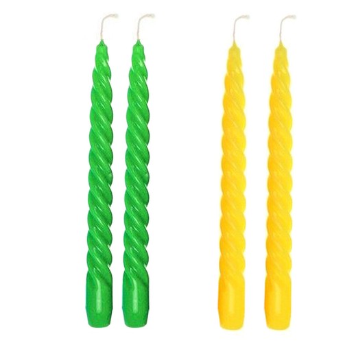 LOT DE 4 BOUGIES TORSADÉES EN CIRE LONGUES DE 24 CM COLORÉES FÊTES DÉCORATION MAISON