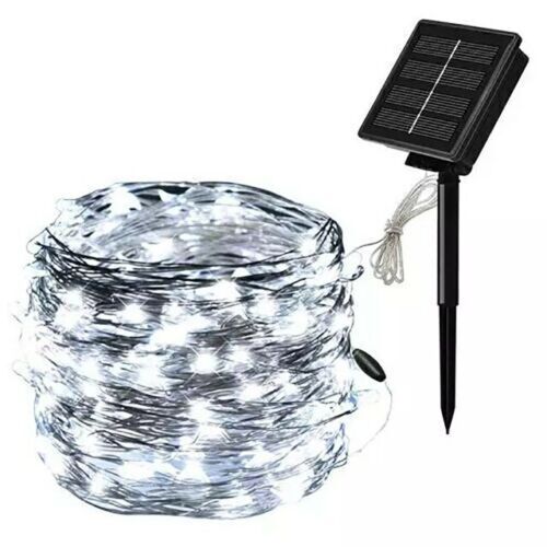 CATENARIA 100 LUCI LED ENERGIA SOLARE DECORAZIONE GIARDINO NATALE BIANCO FREDDO