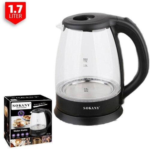 BOUILLOIRE ÉLECTRIQUE ACIER VERRE 1,7L 2200W BOISSONS TISANES TEMPÉRATURE GK-322