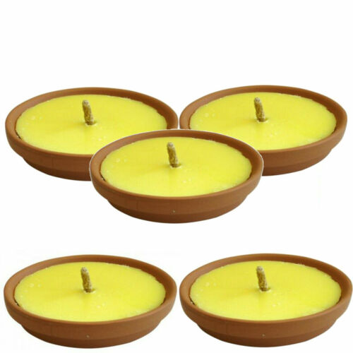 5 CANDELE CITRONELLA FIACCOLA IN TERRACOTTA ANTI ZANZARE PROFUMO AMBIENTE 17 CM