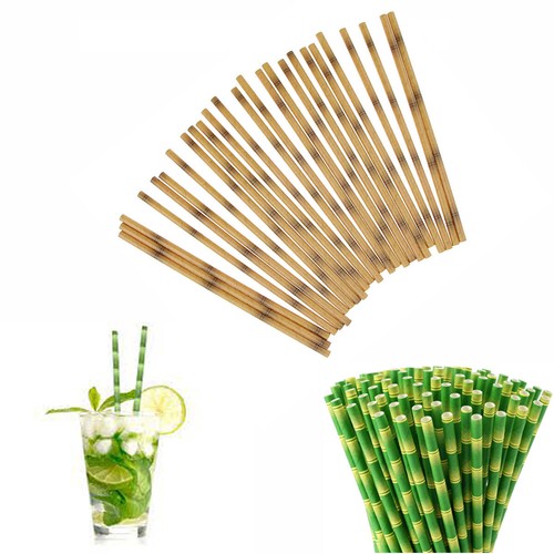 LOT DE 100 PAILLES EN PAPIER BIODÉGRADABLES FÊTES ANNIVERSAIRES JETABLES BAMBOU