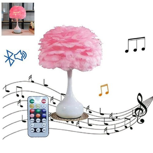 LAMPE LED RGBW AVEC PLUMES ROSES TABLE DE CHEVET BLUETOOTH TÉLÉCOMMANDE MUSIQUE