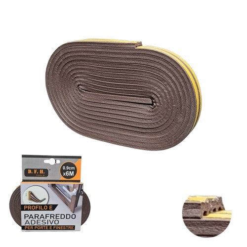 JOINT ADHÉSIF ANTI-FROID 6 MÈTRES COUPE-FLUX D'AIR PORTES FENÊTRES MARRON 9MM E