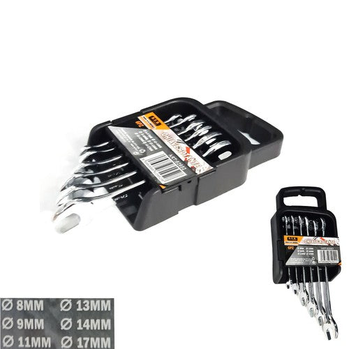 JEU DE 6 CLÉS MIXTES PLATES ET ŒIL DE 8 9 11 13 14 17 MM