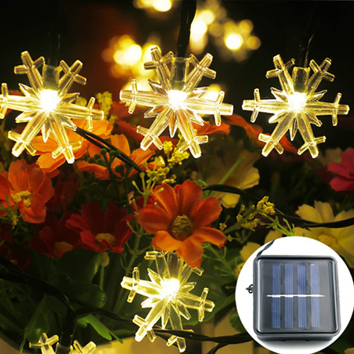 GUIRLANDE 30 LED SOLAIRE FLOCON DE NEIGE BLANC NATUREL EXTÉRIEUR NOËL