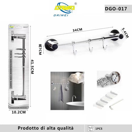 PORTE-SERVIETTES AVEC 3 CROCHETS SUPPORT DE RANGEMENT SALLE DE BAIN MAISON CUISINE DGO-017