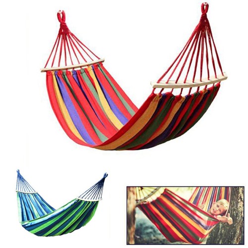 HAMAC DE JARDIN EN BOIS SIMPLE COLORÉ SAC EN COTON CAMPING TENTE TISSU