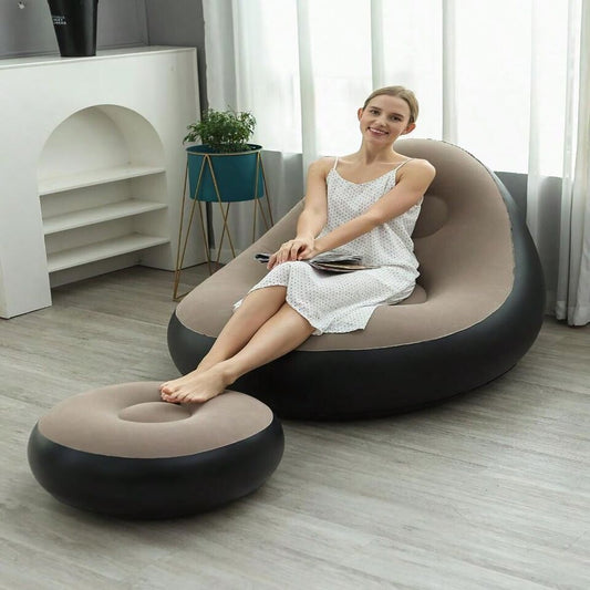 POLTRONA POUF GONFIABILE CHAISE LONGUE CON POGGIAPIEDI PER GIARDINO CASA RELAX