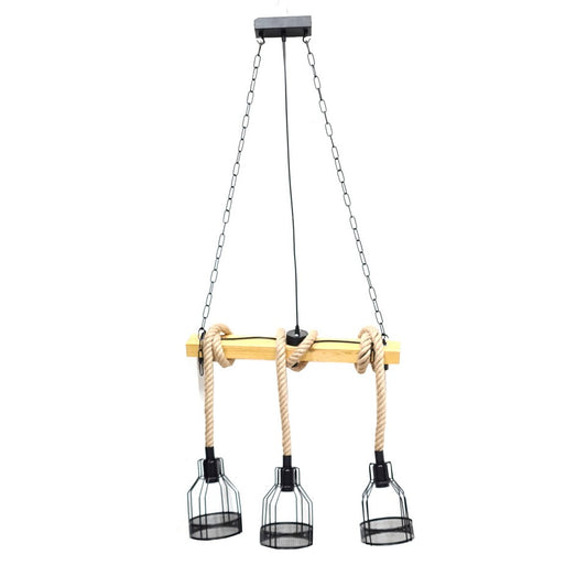 LAMPADARIO SOSPENSIONE VINTAGE E27 CANAPA RETRO COUNTRY LEGNO GABBIA INDUSTRIALE