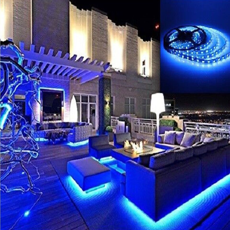 STRISCIA STRIP 300 LED SMD 5050 FLESSIBILE 5M ADESIVA LUCE BLU IP65 14.4 W/MT