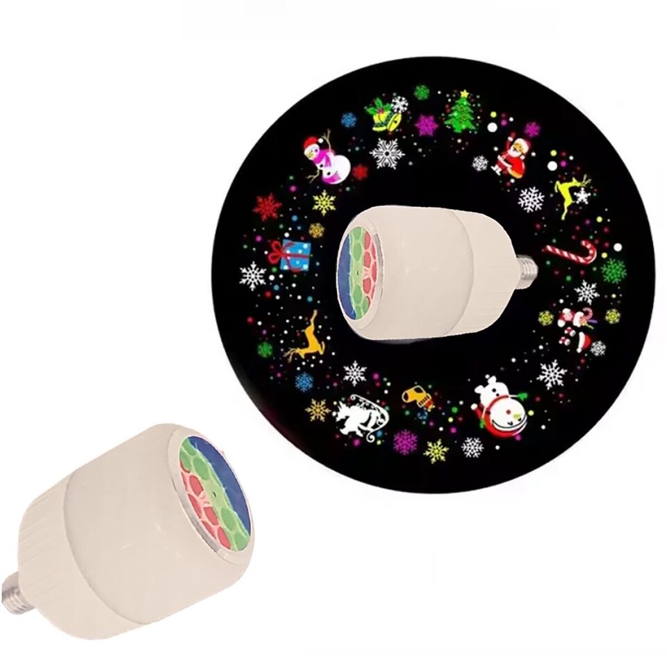 LAMPADA LAMPADINA LED RGB ROTANTE EFFETTO LUCI PROIETTORE E27 BABBO NATALE RENNE