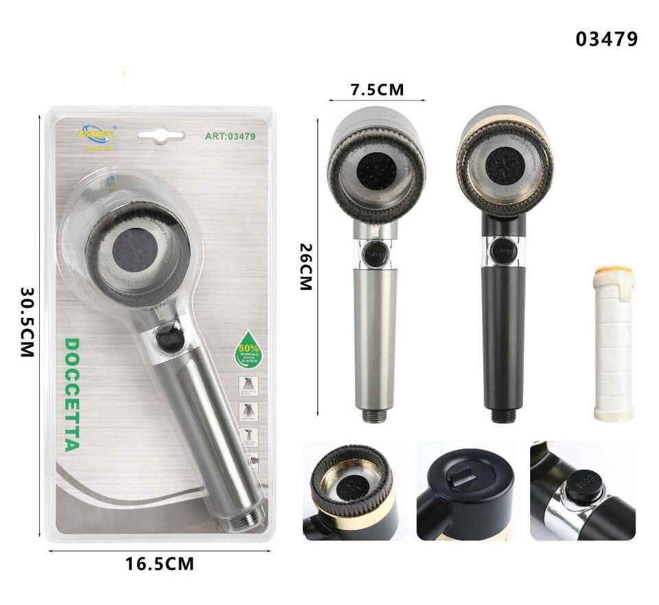 SOFFIONE DOCCIA DOCCETTA FILTRO MULTIGETTO REGOLABILE SPAZZOLA CORPO 03479