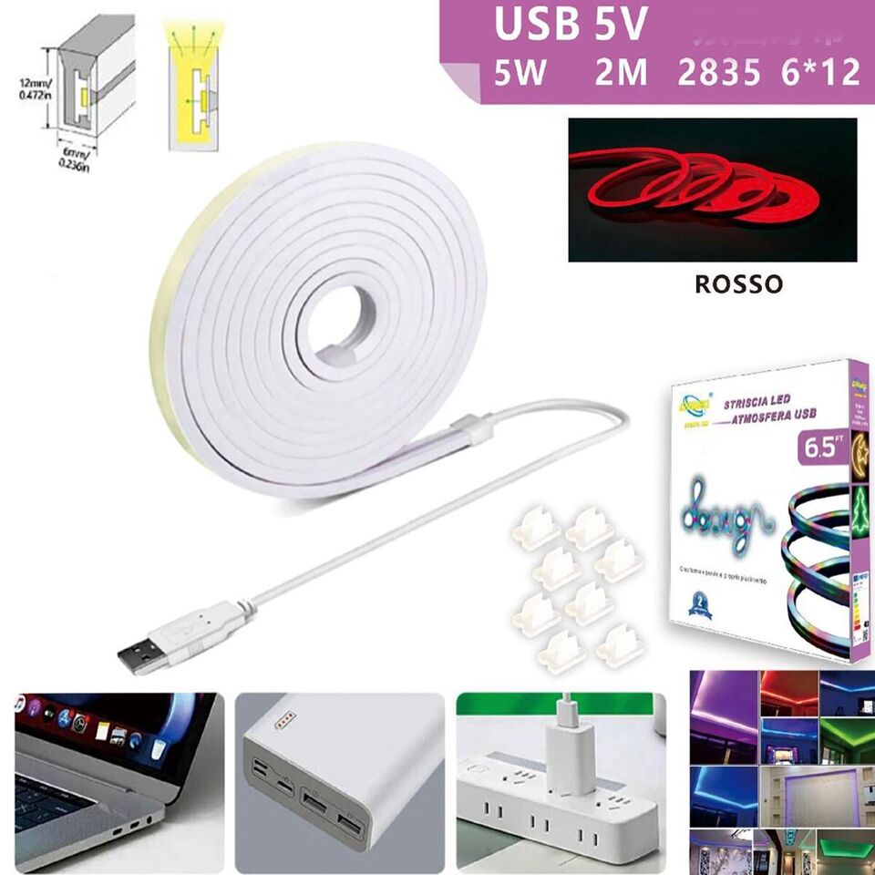 STRISCIA LED FLESSIBILE PER GANCI BINARIO SOFFITTO SCRITTA USB LUCE ROSSO