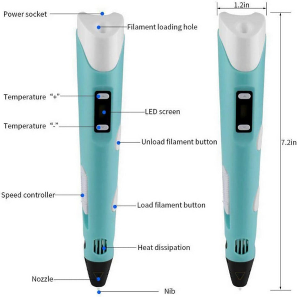 PENNA 3D PEN STEREOSCOPICA PER DISEGNI TRIDIMENSIONALI SET FILAMENTI INCLUSI