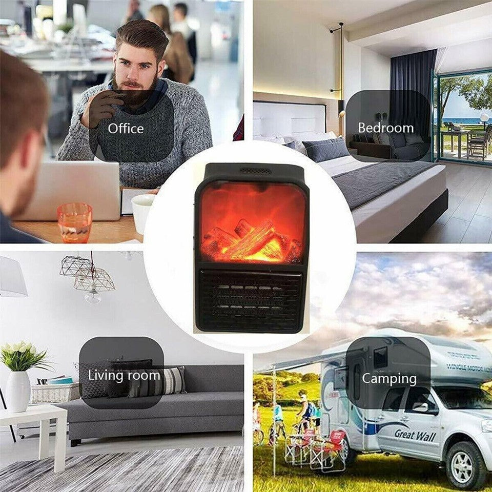 STUFA RISCALDATORE ELETTRICA CON FILO TERMOVENTILATORE 900W CAMINO FUOCO