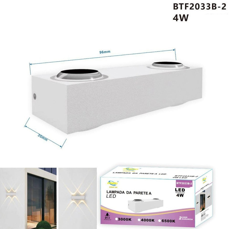 APPLIQUE LED 4W BLANC LAMPE LUMIÈRE NATURELLE MURALE HAUT BAS EXTÉRIEUR INTÉRIEUR