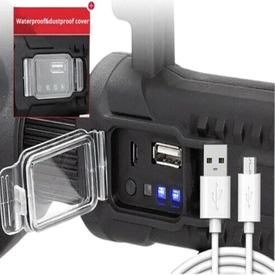 TORCIA LUCE LAMPADA RAGGIO LUNGO TREPPIEDI PESCA CACCIA RICARICABILE USB TEB0604