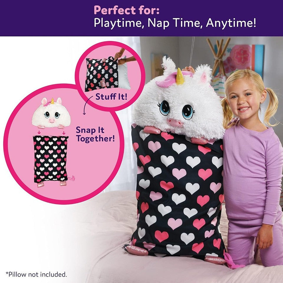 FEDERA COPRI CUSCINO CON PELUCHE UNICORNO RIMOVIBILE IDEA REGALO BAMBINA