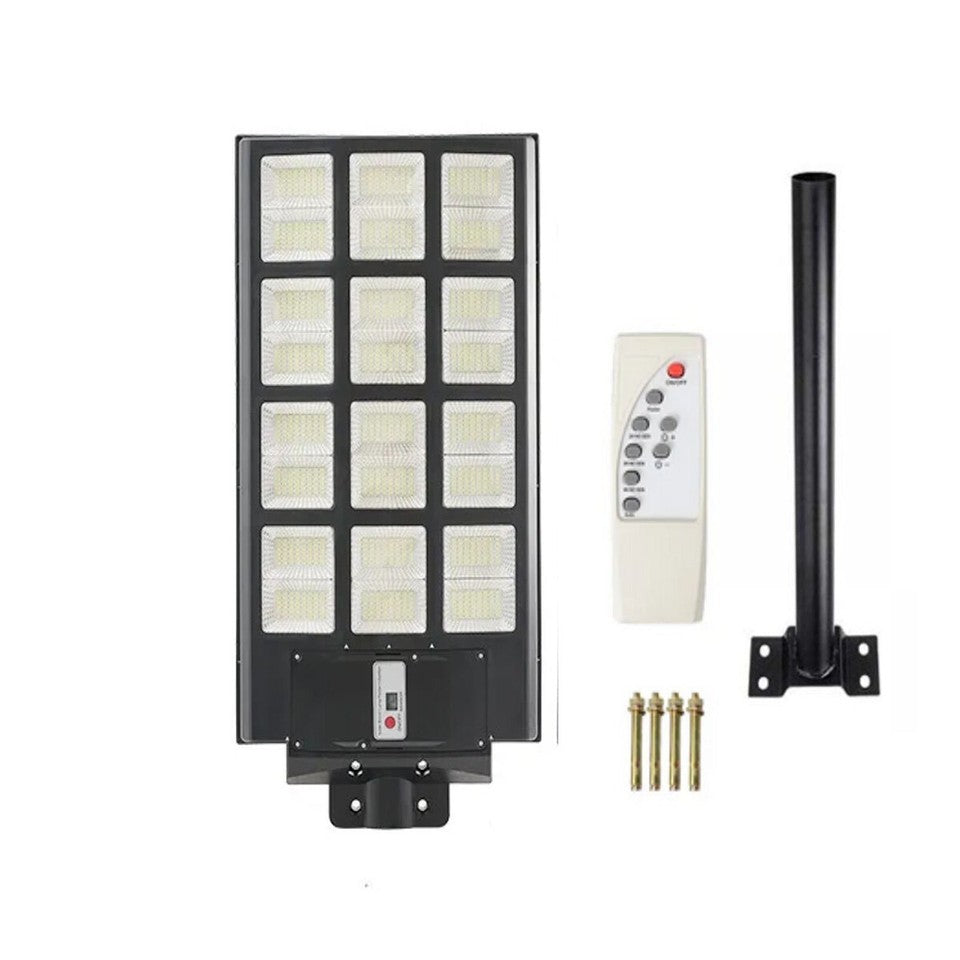 FARO LAMPIONE STRADALE PANNELLO SOLARE PALO TELECOMANDO SENSORE MOVIMENTO 1200W