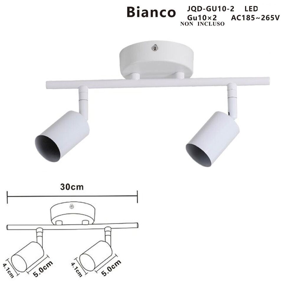 APPLIQUE 2 FARETTI SOFFITTO SOSPENSIONE PLAFFONIERA ORIENTABILI GU10 LED BIANCO