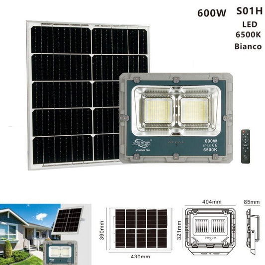 PROJECTEUR LED AVEC PANNEAU SOLAIRE LUMIÈRE FROIDE PROJECTEUR LED MAISON JARDIN EXTÉRIEUR 600W