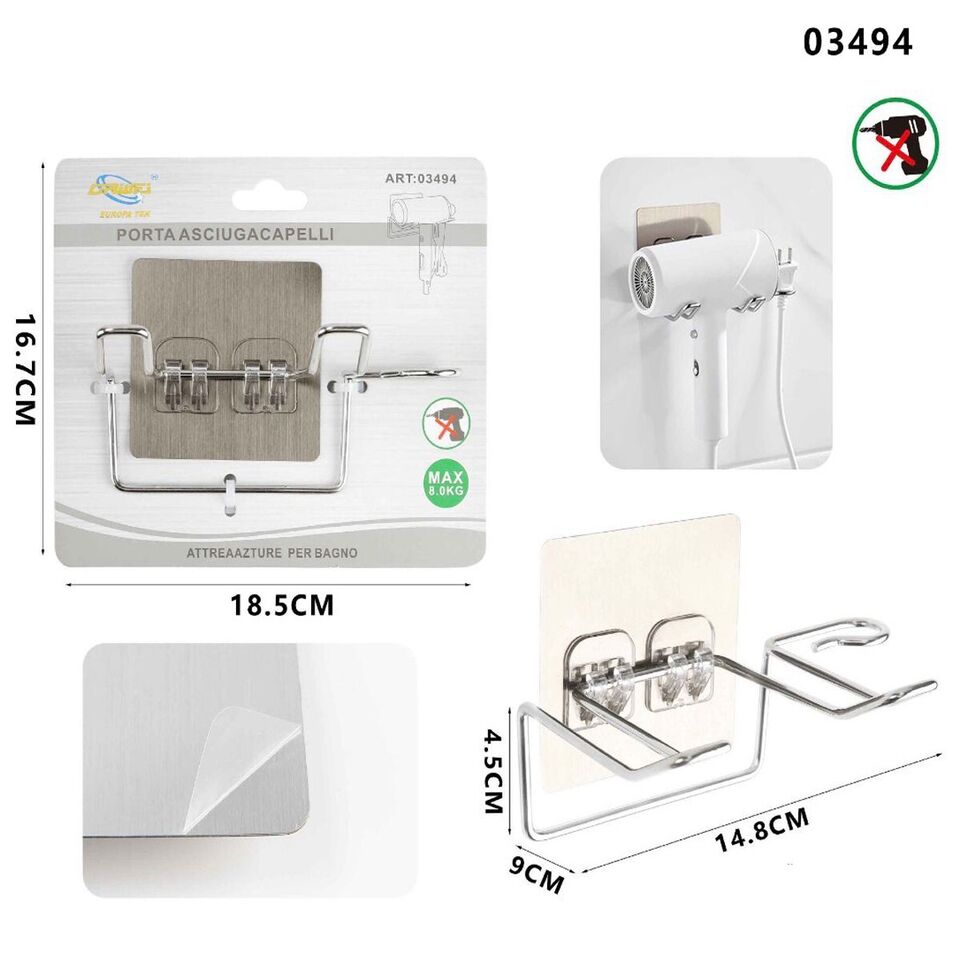 PORTA ROTOLO CARTA IGIENICA WC TOILETTE SUPPORTO CASA UFFICIO ADESIVO 03494