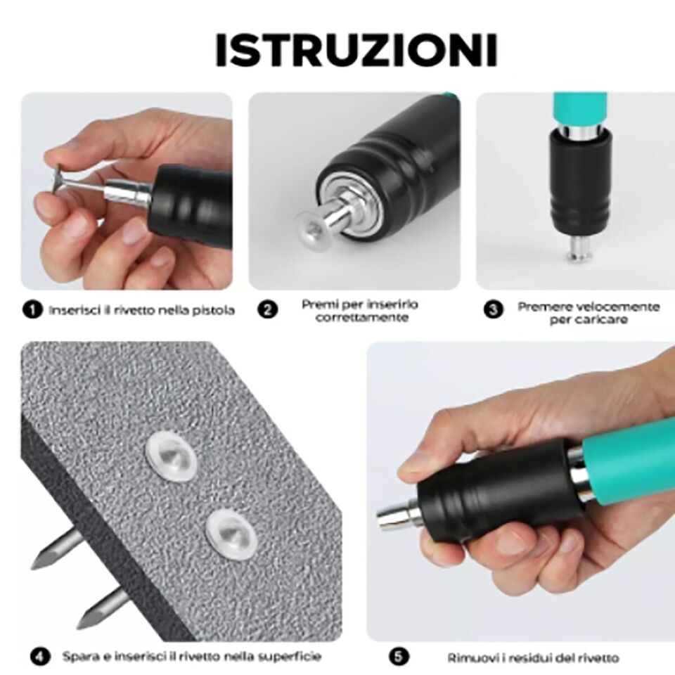 PISTOLA SPARACHIODI E RIVETTI MANUALE CHIODATRICE D'ARIA CHIODI SET ACCESSORI