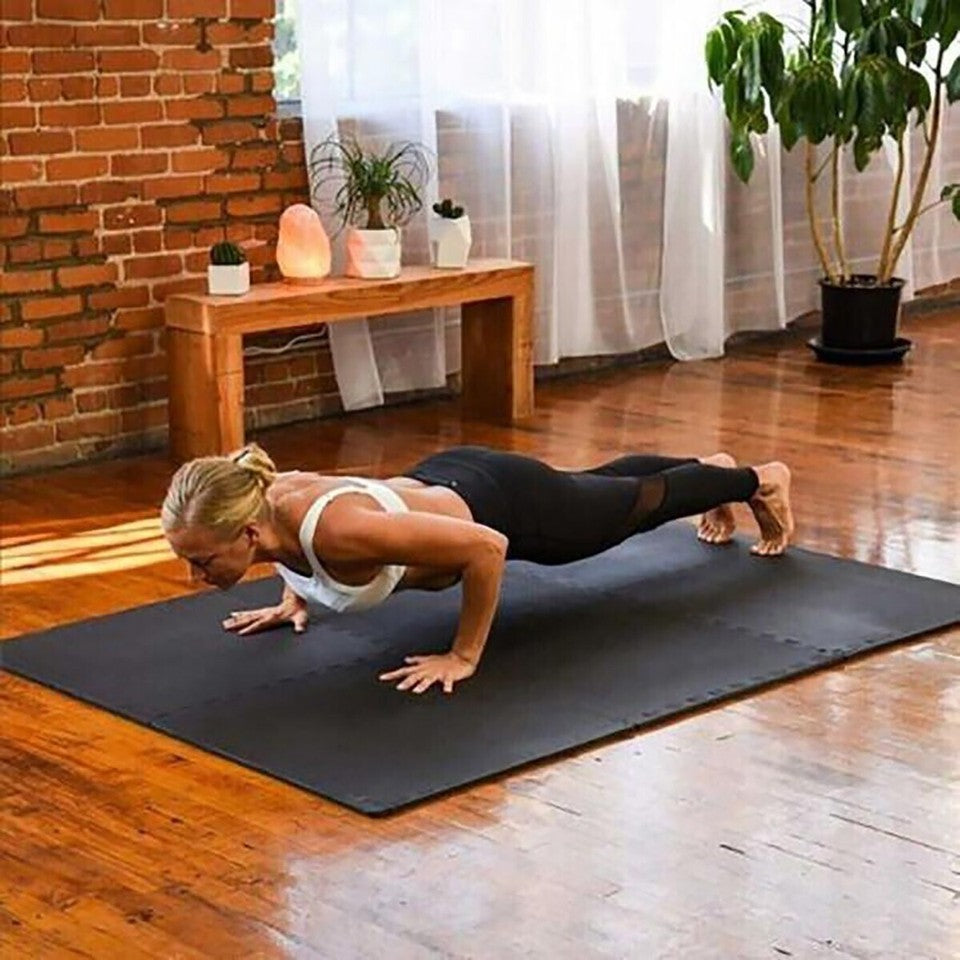 TAPPETO PUZZLE TAPPETINO FITNESS PALESTRA MULTIUSO SCHIUMA EVA 10PZ 29X29CM NERO