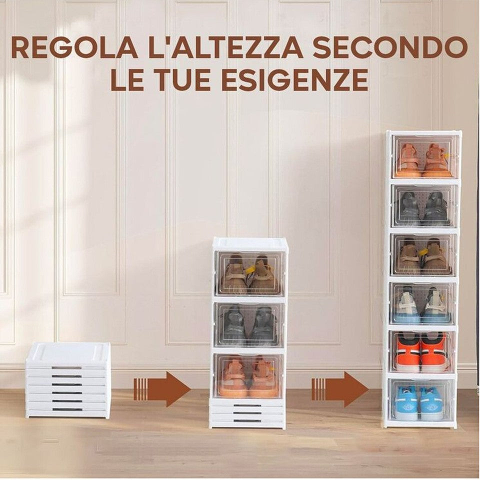 SCARPIERA 6 SCATOLE IMPILABILE CONTENITORE PIEGHEVOLE ORGANIZZATORI PORTA SCARPE