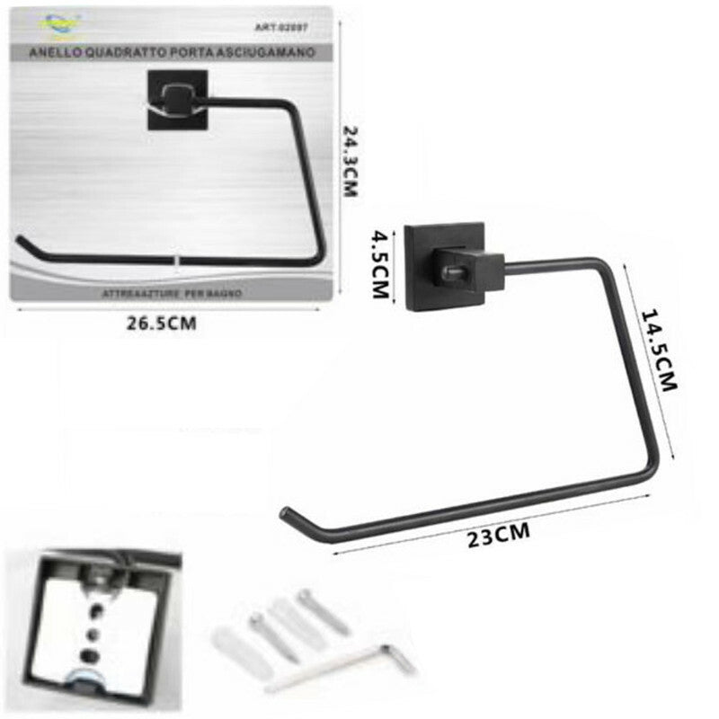 Porte-serviettes carré mural noir pour serviettes invité