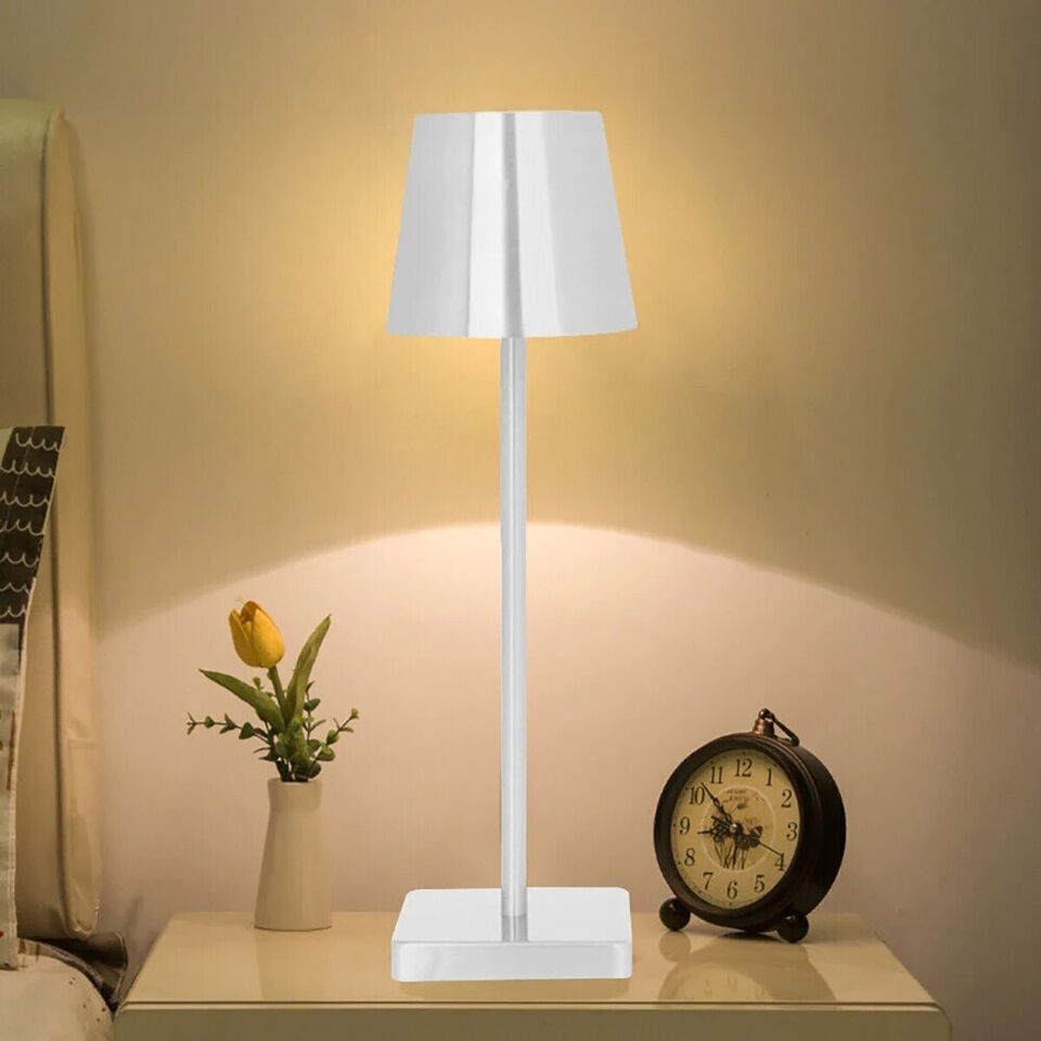 LAMPADA DA TAVOLO TOUCH LED MODERNA RICARICABILE BAR HOTEL RISTORANTE SILVER