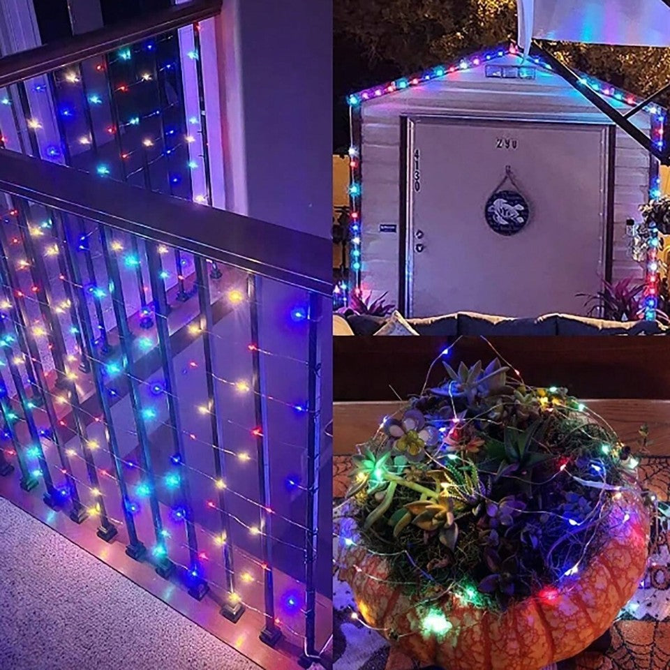 STRISCIA LED 10M 100 LED RGB MULTICOLORE A BATTERIA LUCE LUCI NATALE ALBERO FILO