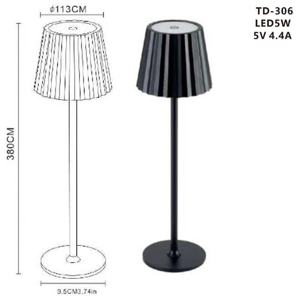 LAMPADA TAVOLO TOUCH LED MODERNA RICARICABILE BAR HOTEL RISTORANTE NERO TD-306